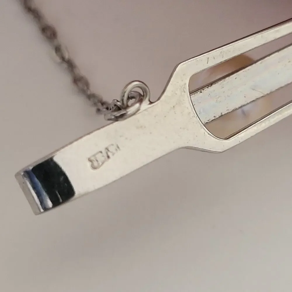 Silver Tone Tie Bar Clip Stick Clasp With Chain Faux Pearl Unbranded Small Short